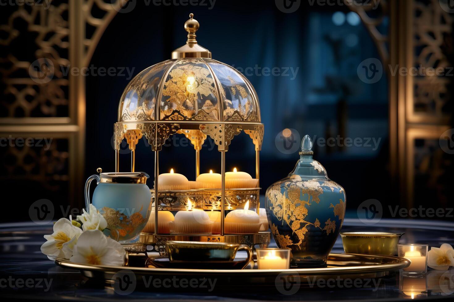 AI generated Decorative Ramadan podium. Generate Ai photo