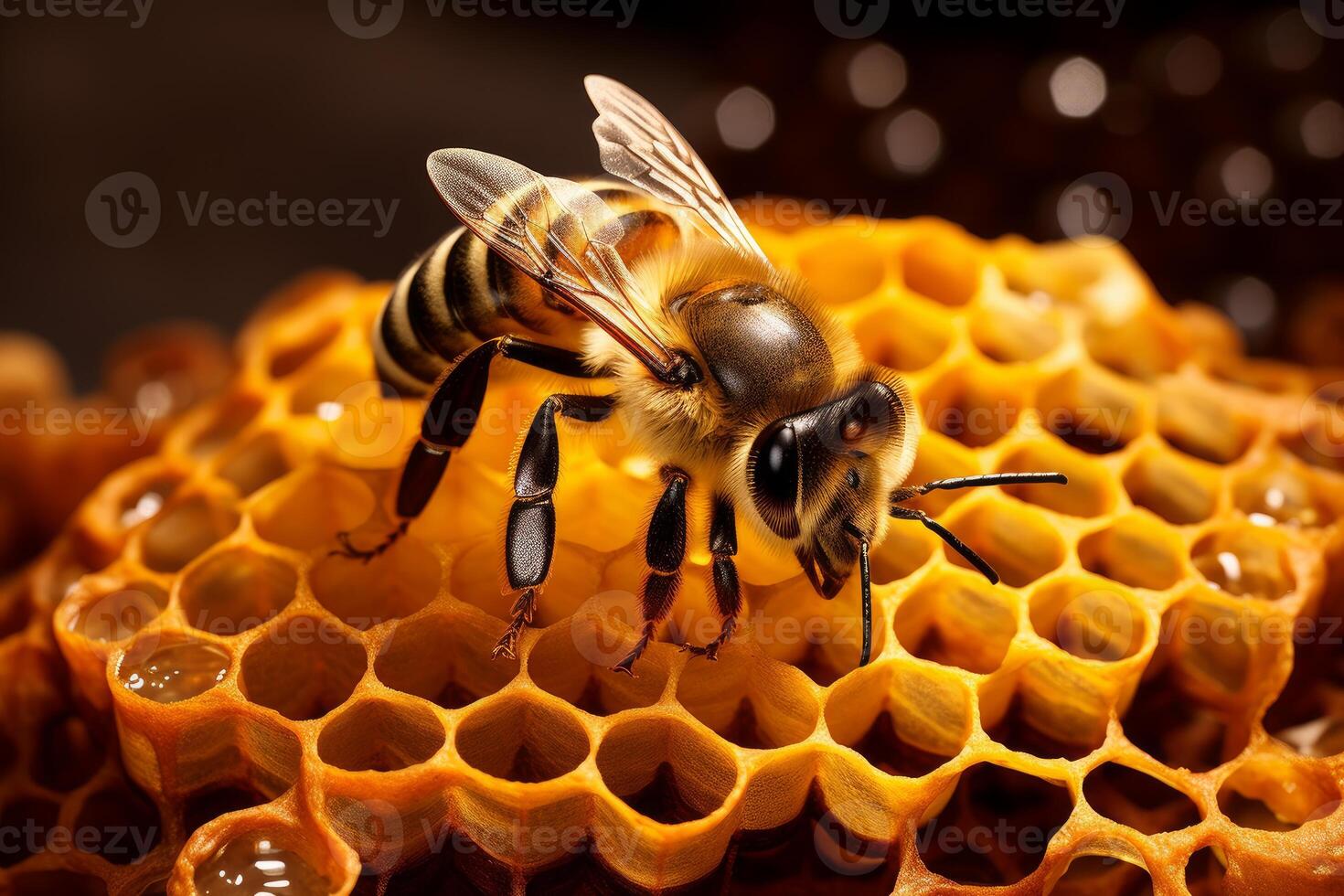 AI generated Industrious Bees inside a hive. Generate Ai photo