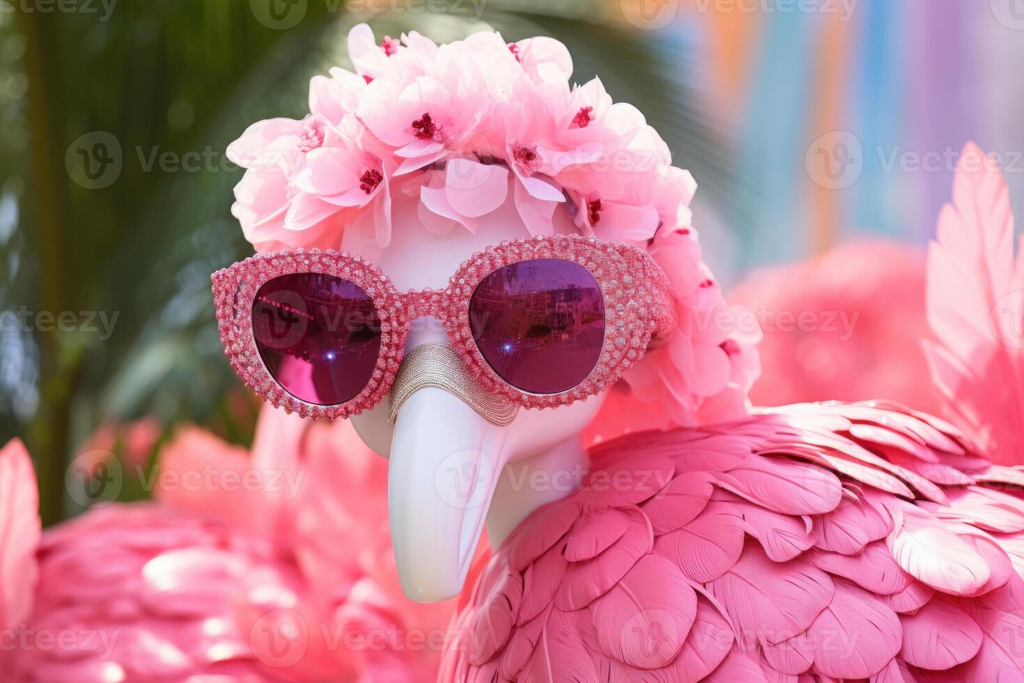 AI generated Vintage Pink flamingo sunglasses. Generate Ai photo