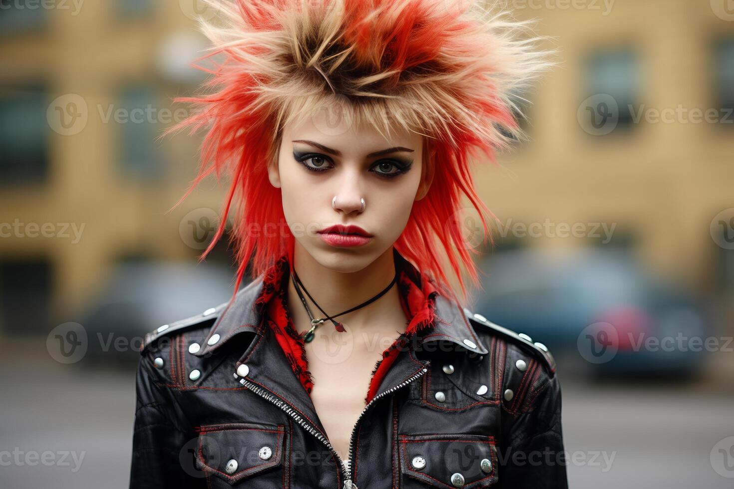 AI generated Bold Punk rock woman. Generate AI photo