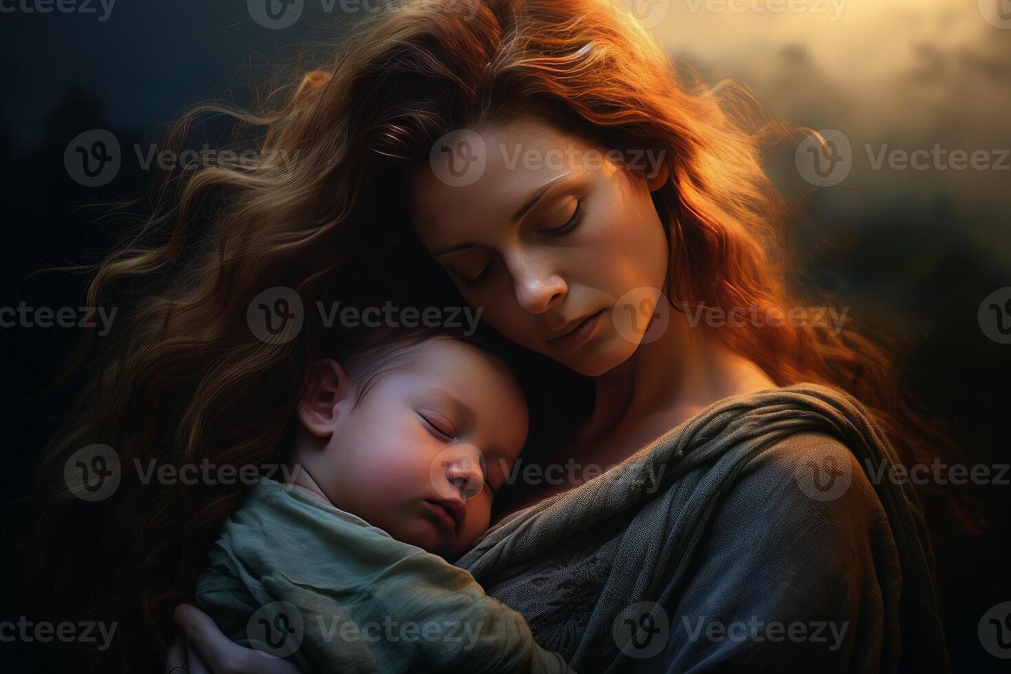 AI generated Joyful Happy mother baby outside. Generate Ai photo