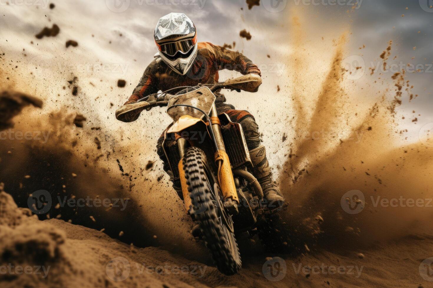 AI generated Risky Motocross crossing dirt. Generate Ai photo