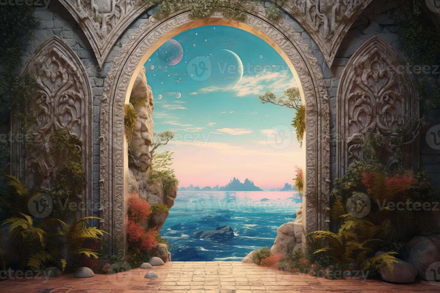 AI generated Majestic Portal to paradise door. Generate Ai photo