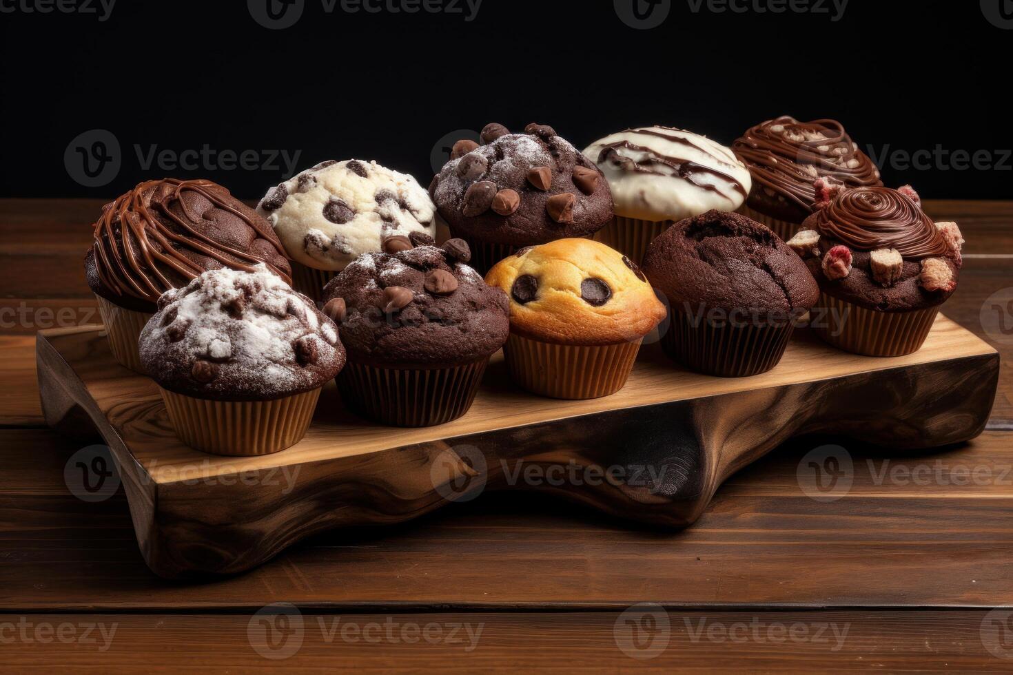 AI generated Decadent Chocolate muffins dessert board. Generate Ai photo