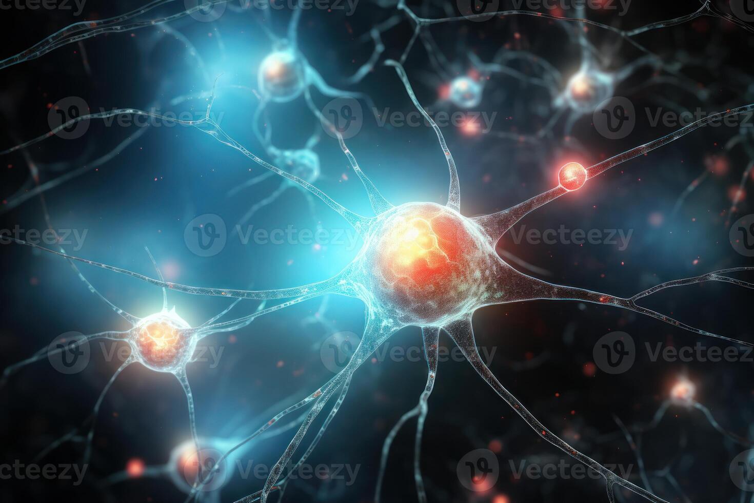 AI generated Intricate Neurons brain glow. Generate Ai photo