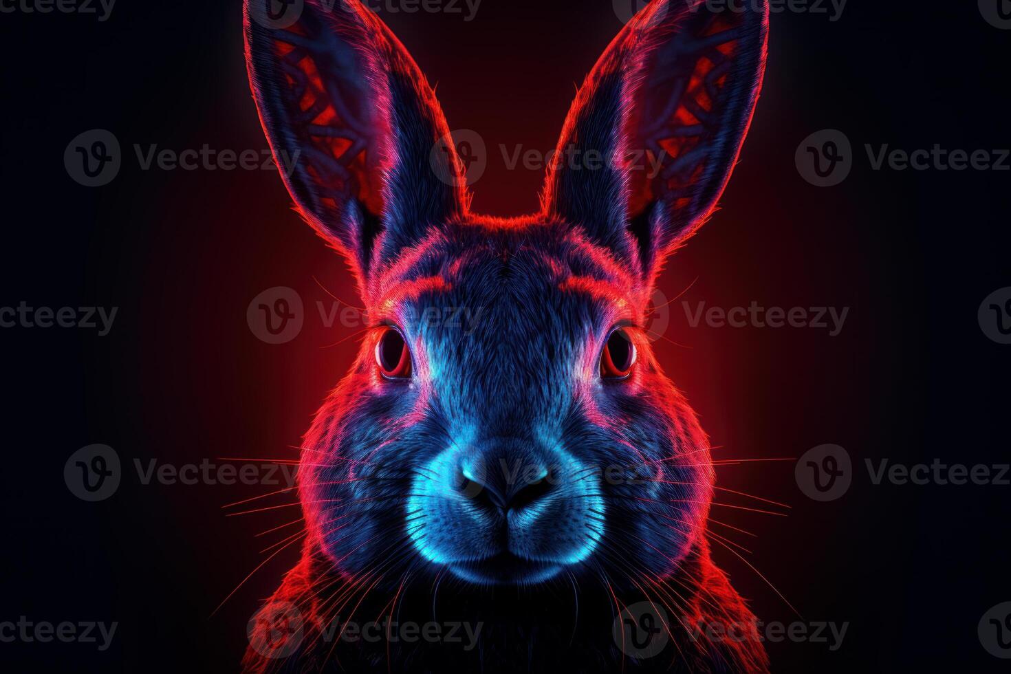AI generated Futuristic Neon rabbit. Generate Ai photo