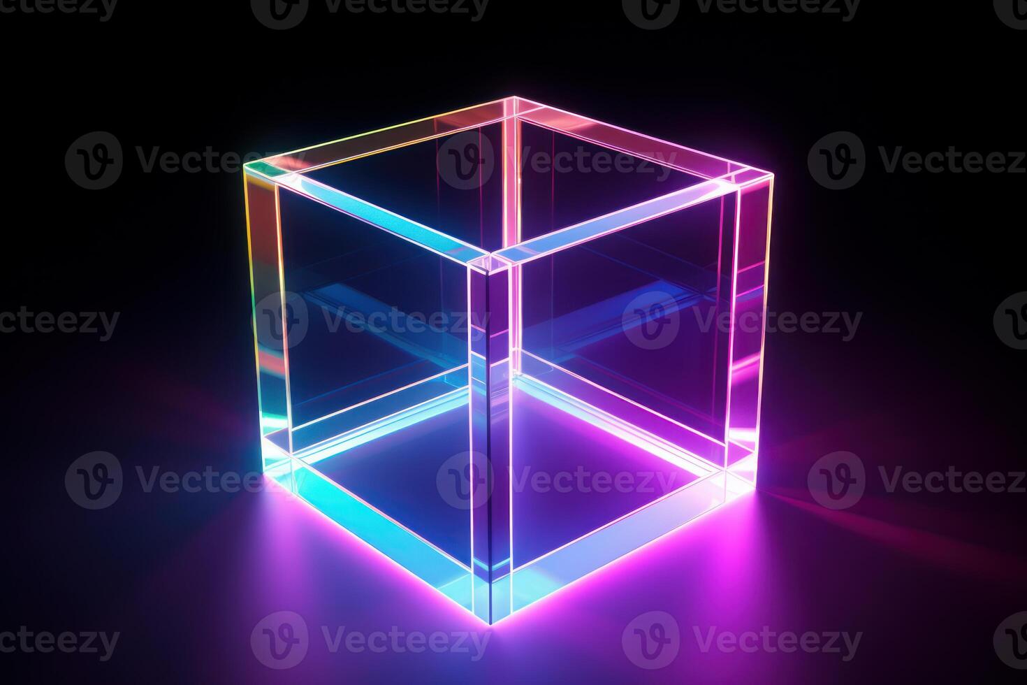AI generated Vibrant Abstract neon cube light. Generate Ai photo