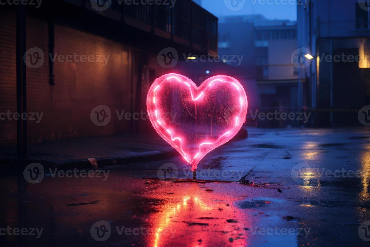AI generated Psychedelic Neon heart shaped. Generate Ai photo