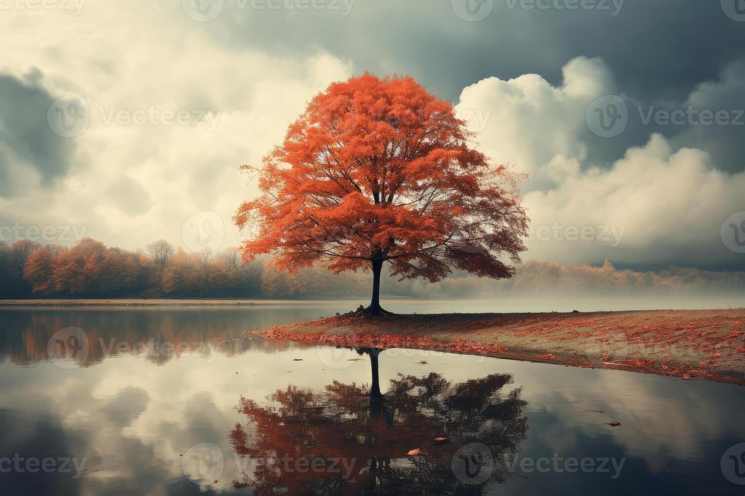 AI generated Crisp Nature autumn landscape art. Generate Ai photo