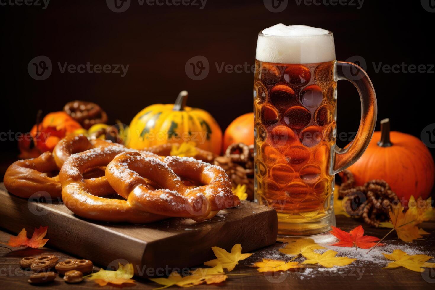 AI generated Traditional Octoberfest beer pretzel. Generate Ai photo