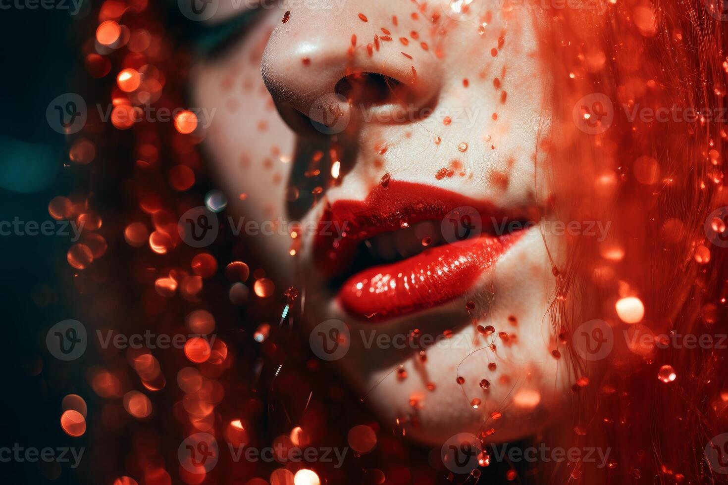 AI generated Vibrant Red glitter blurred. Generate Ai photo
