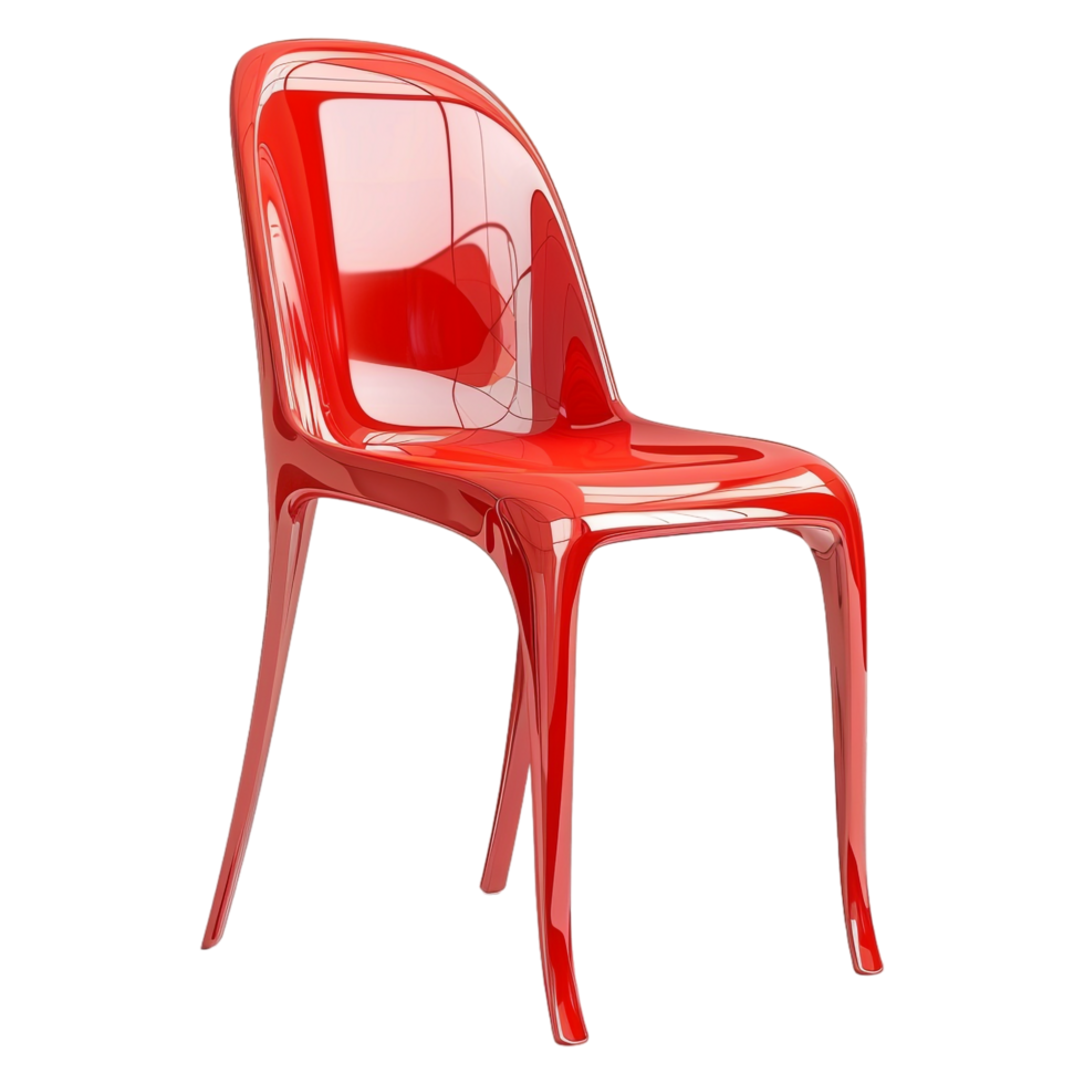 ai generado 3d representación de un rojo el plastico silla en transparente antecedentes - ai generado png