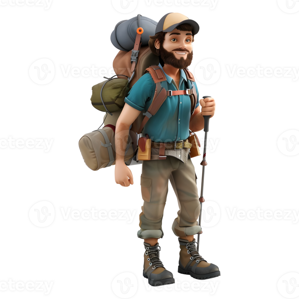 AI generated 3D Rendering of a Traveler Boy Standing on Transparent Background - Ai Generated png