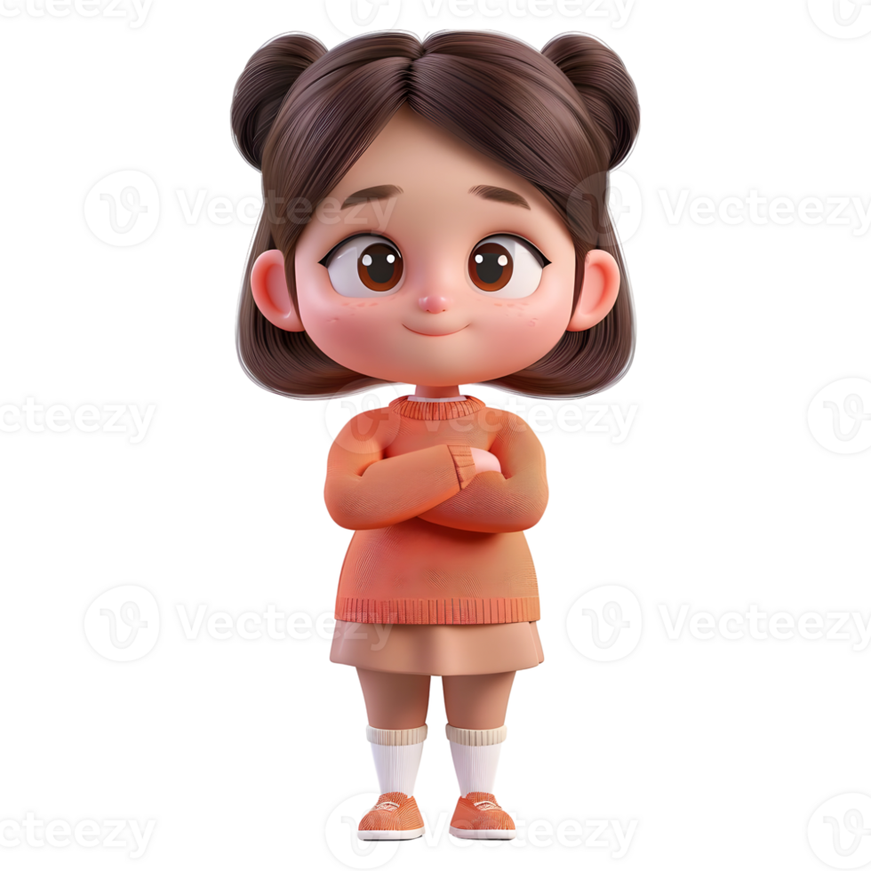 AI generated 3D Rendering of a Toddler Girl Standing and Smiling on Transparent Background - Ai Generated png