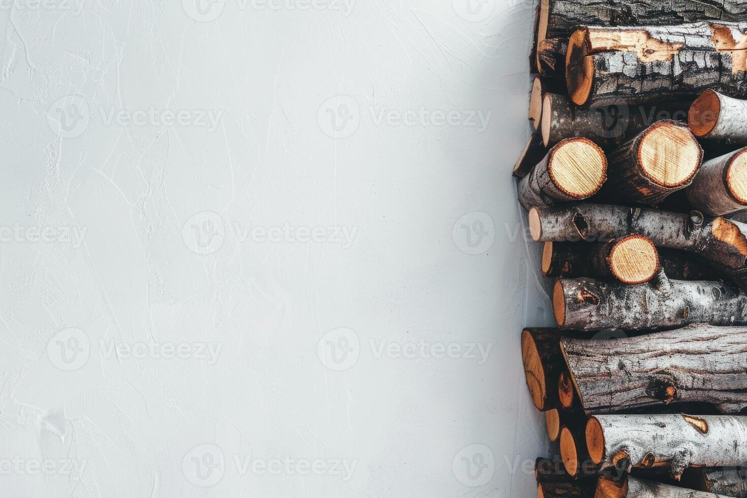 AI generated Firewood on light background. Log trunks piles, logging, wood processing industry photo