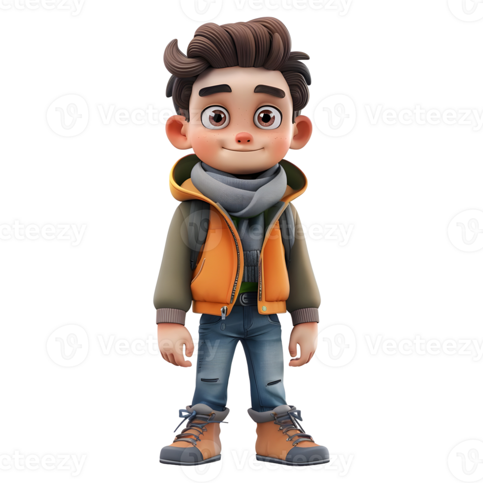 AI generated 3D Rendering of a Traveler Boy Standing on Transparent Background - Ai Generated png
