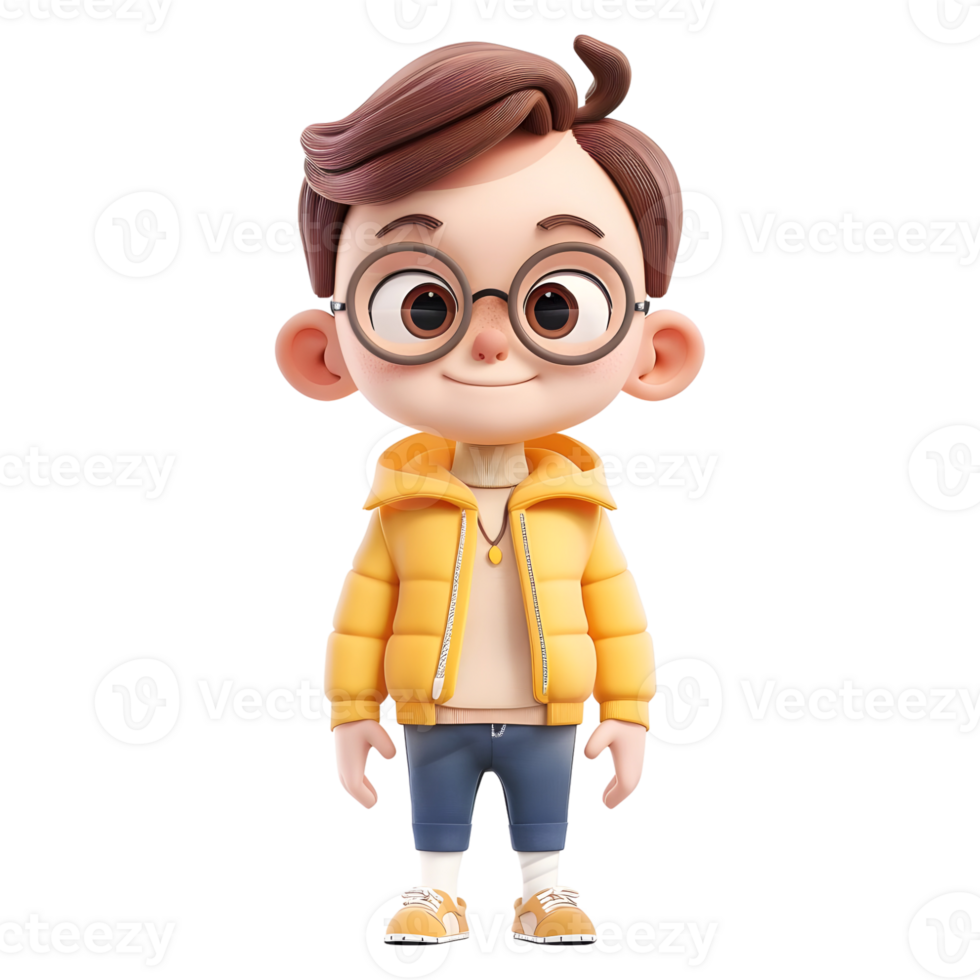 ai generato 3d interpretazione di un' bambino piccolo ragazzo in piedi e sorridente su trasparente sfondo - ai generato png