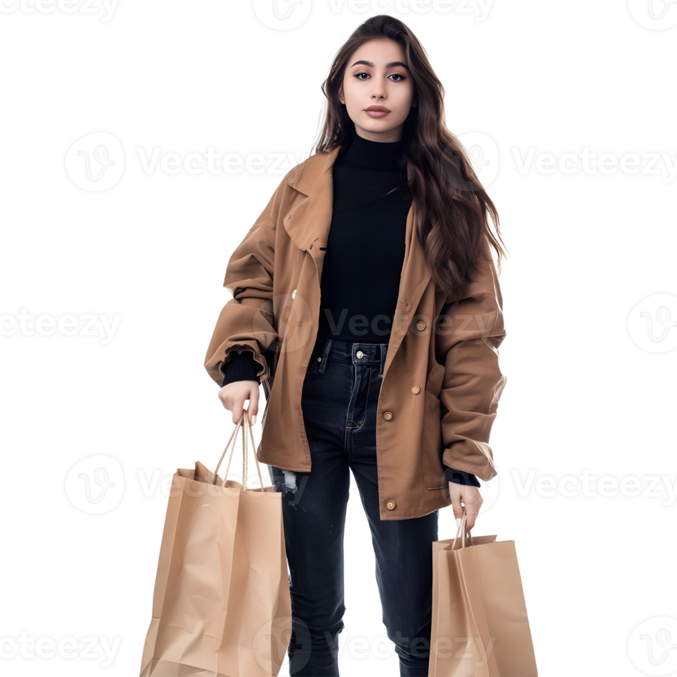 AI generated Young Girl With Shopping Bag on Transparent background - Ai Generated png
