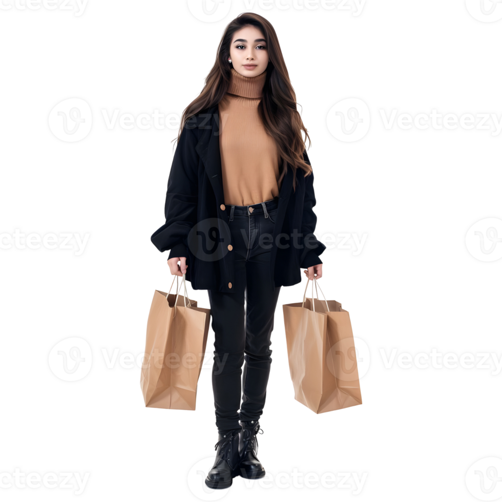 AI generated Young Girl With Shopping Bag on Transparent background - Ai Generated png