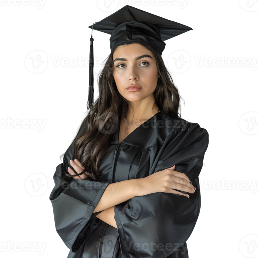 ai généré diplômé étudiant permanent avec franchi bras sur transparent Contexte - ai généré png