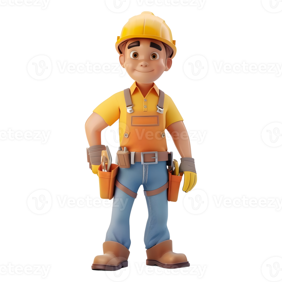 AI generated 3D Rendering of a Construction Worker Standing with Equipment's on Transparent Background - Ai Generated png