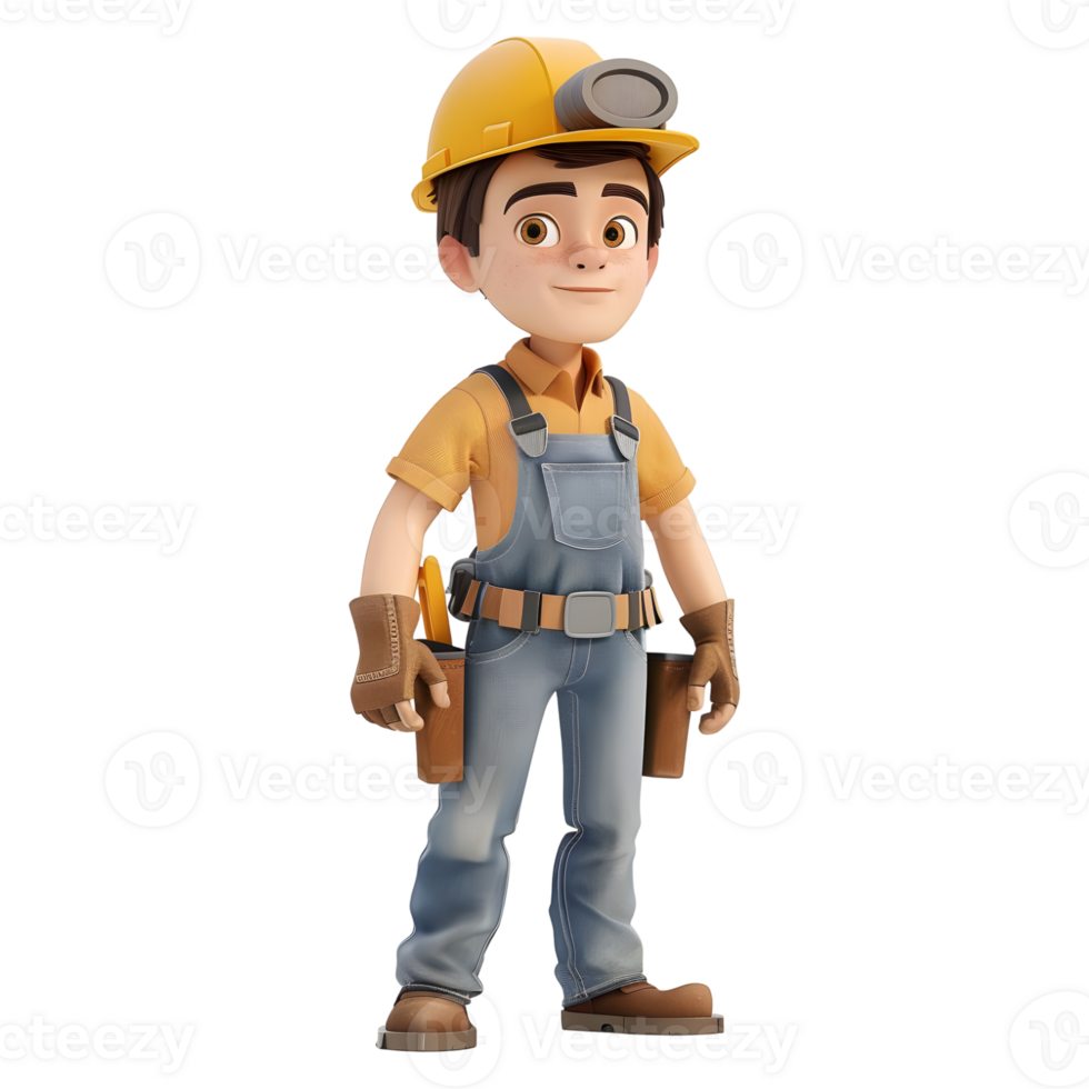 AI generated 3D Rendering of a Construction Worker Standing with Equipment's on Transparent Background - Ai Generated png