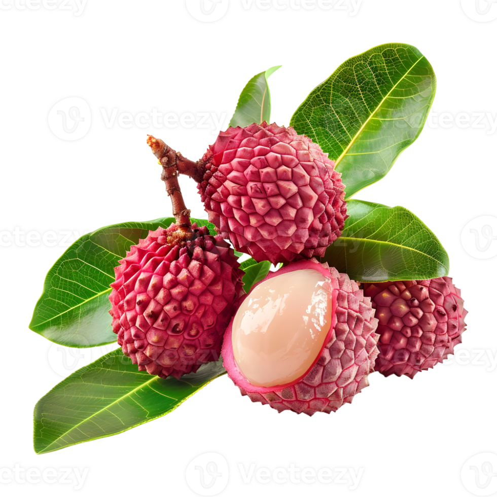 AI generated 3D Rendering of a Lychee with Leaves on Transparent Background - Ai Generated png