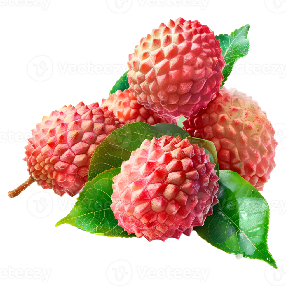 AI generated 3D Rendering of a Lychee with Leaves on Transparent Background - Ai Generated png