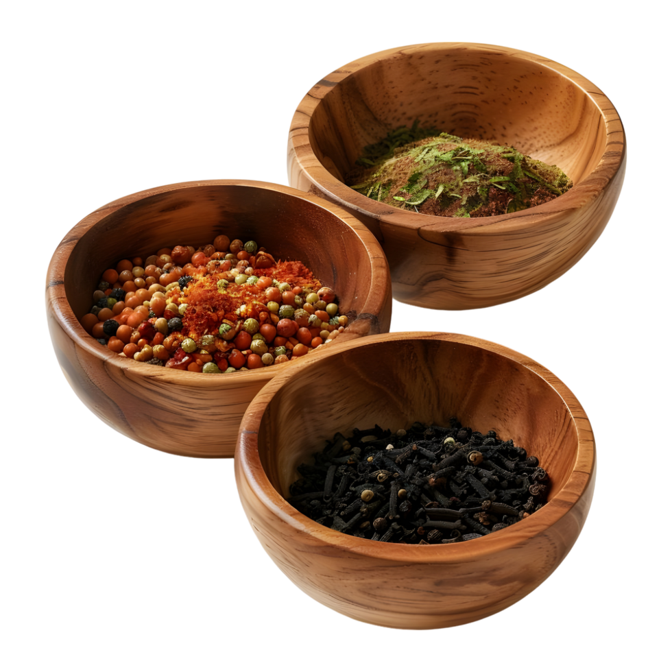 AI generated Different Kinds of Spices in a Bowls on Transparent background - Ai Generated png