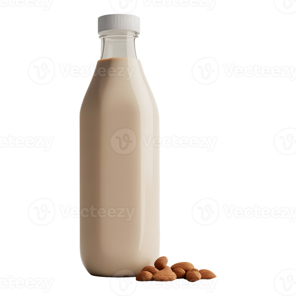 AI generated Milk Bottle with Almonds on Transparent background - Ai Generated png