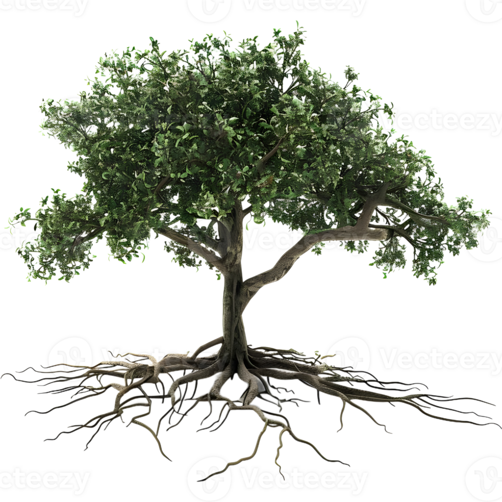AI generated 3D Rendering of a Green Tree with Roots on Transparent Background - Ai Generated png