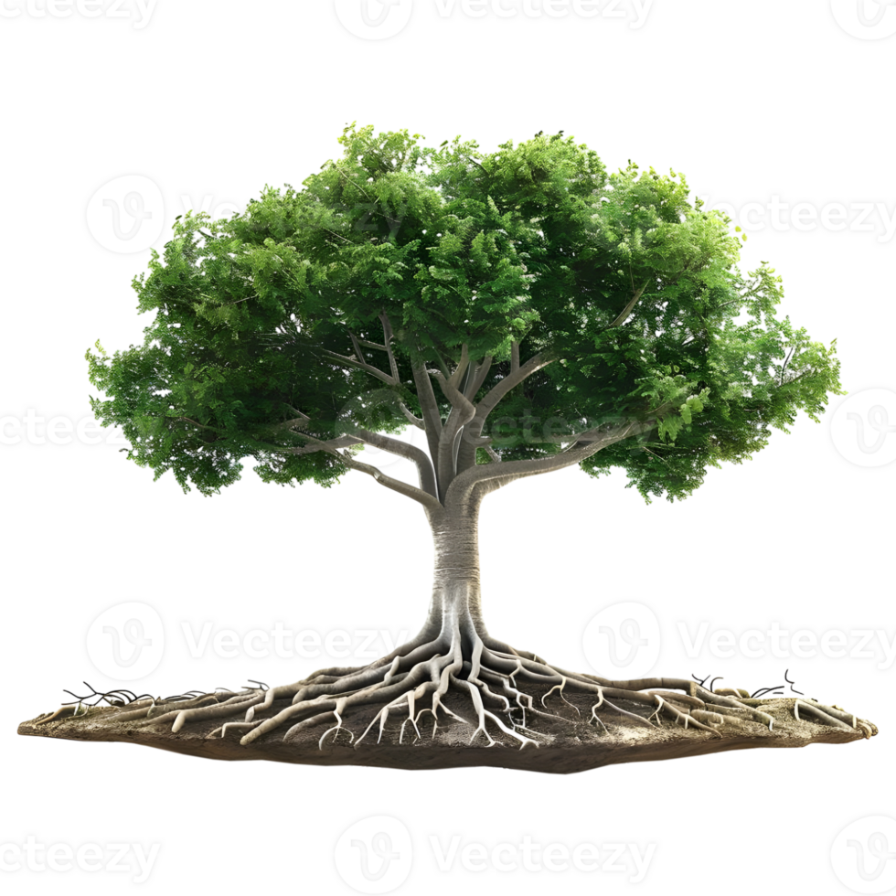 ai généré 3d le rendu de une vert arbre avec les racines sur transparent Contexte - ai généré png