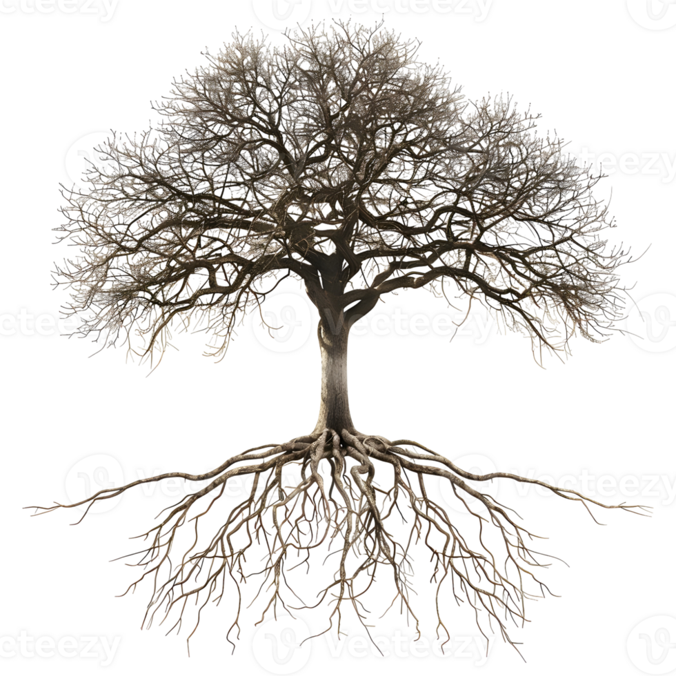 ai généré 3d le rendu de une vert arbre avec les racines sur transparent Contexte - ai généré png