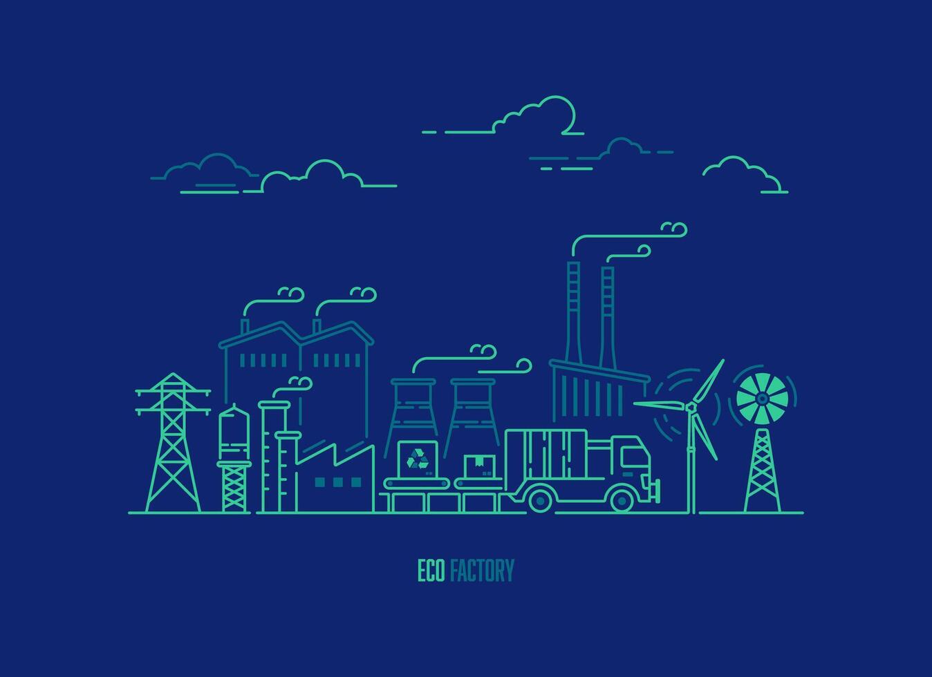 concept of eco-factory or green industry, graphic of power plant with ecology element vector