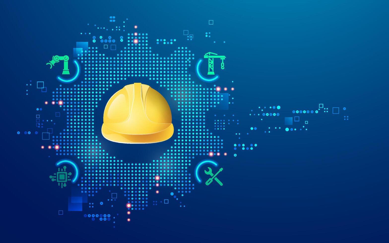 concepto de Ingenieria tecnología o industria 4.0, gráfico de ingeniero casco con industrial elemento vector