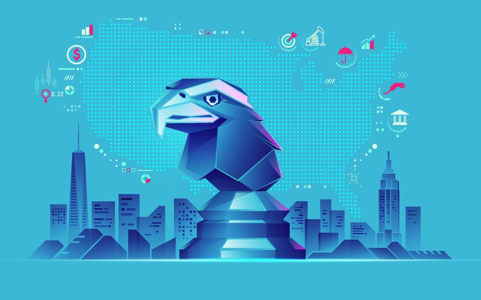 concept of USA business metaphor, graphic of eagle chess piece with economy element vector