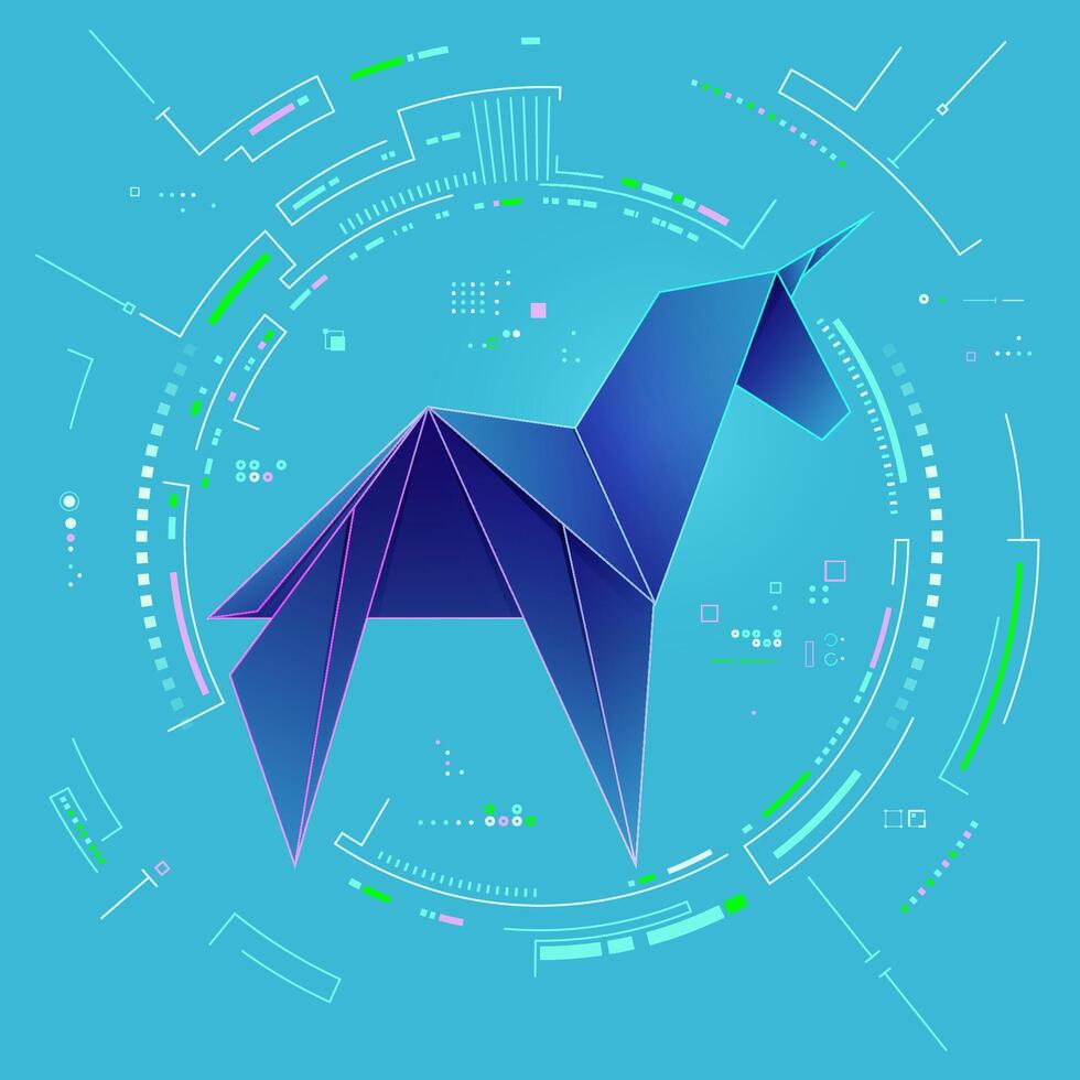 concept of unicorn startup or successful business, graphic of low poly unicorn with startup business elements vector