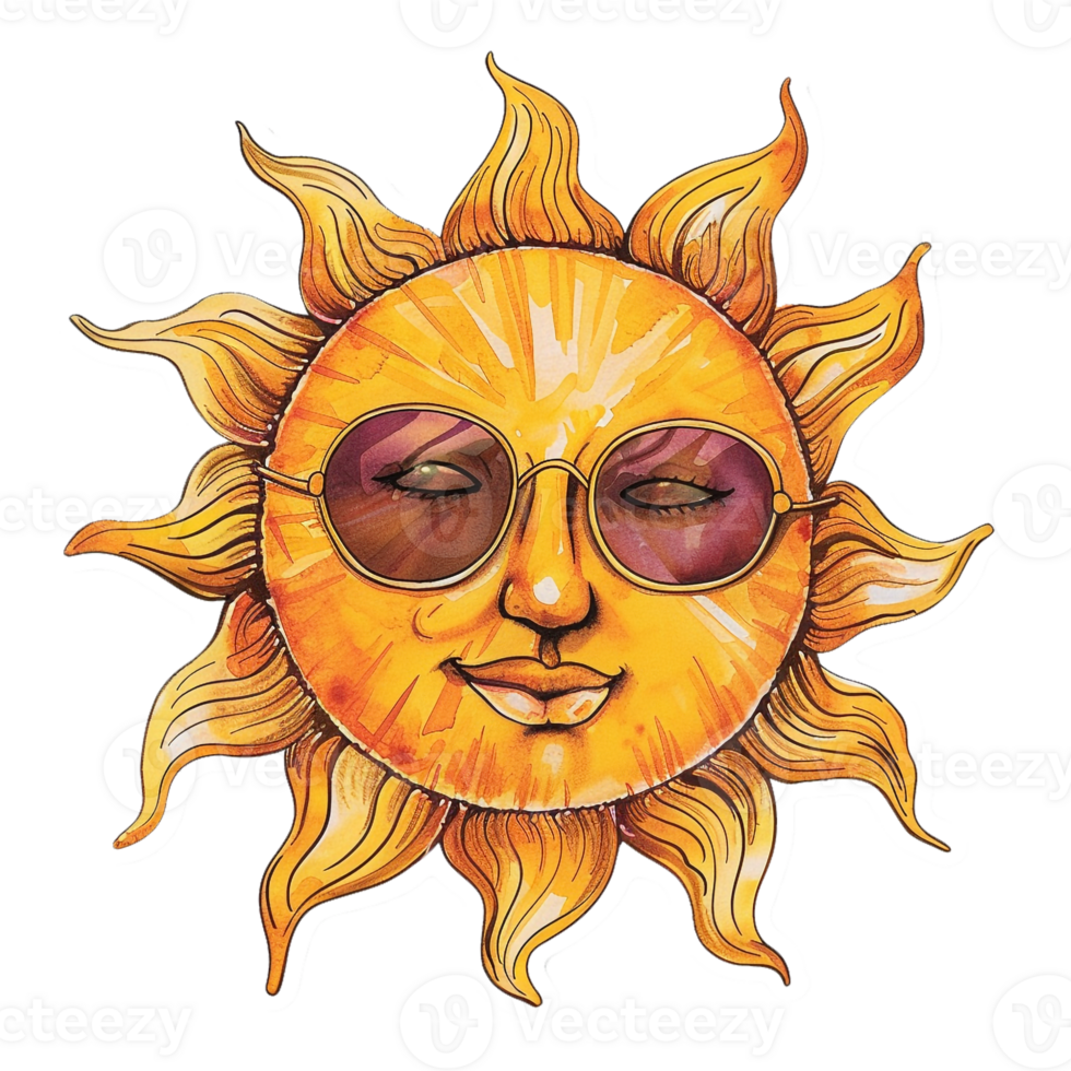 AI generated Sticker of a Sun wearing Glasses On a Transparent Background - Ai Generated png