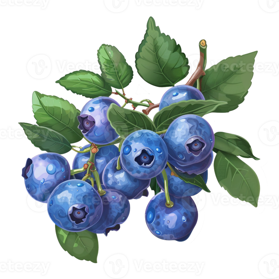 AI generated Sticker of a Blueberries With Leaves On a Transparent Background - Ai Generated png