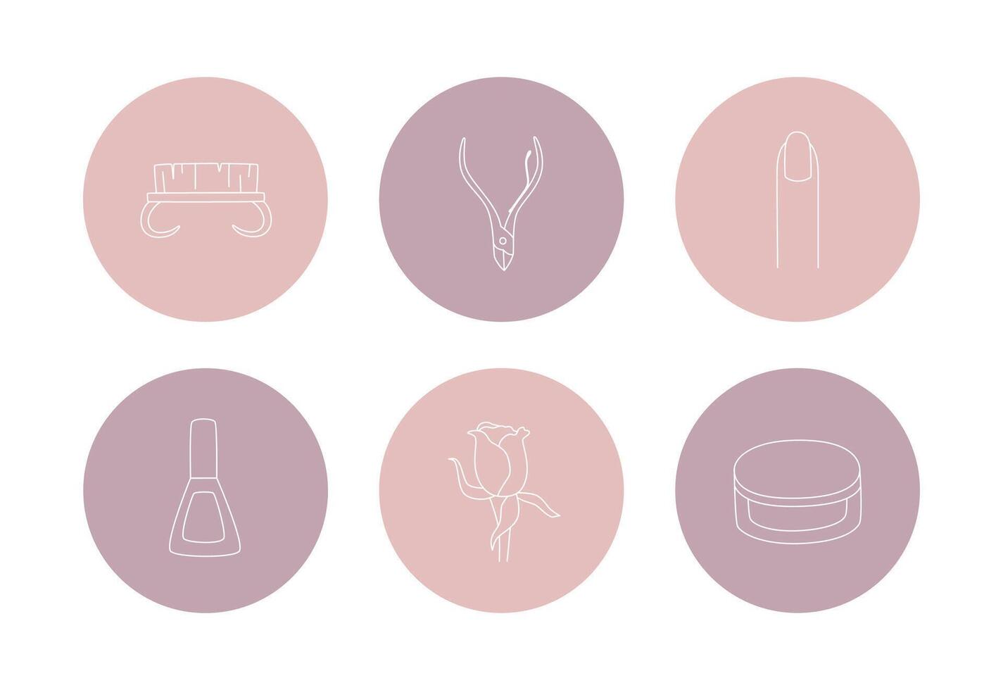 Highlights covers, posts, and stories for social media. Hand-drawn icons for manicure, contour vector illustration.