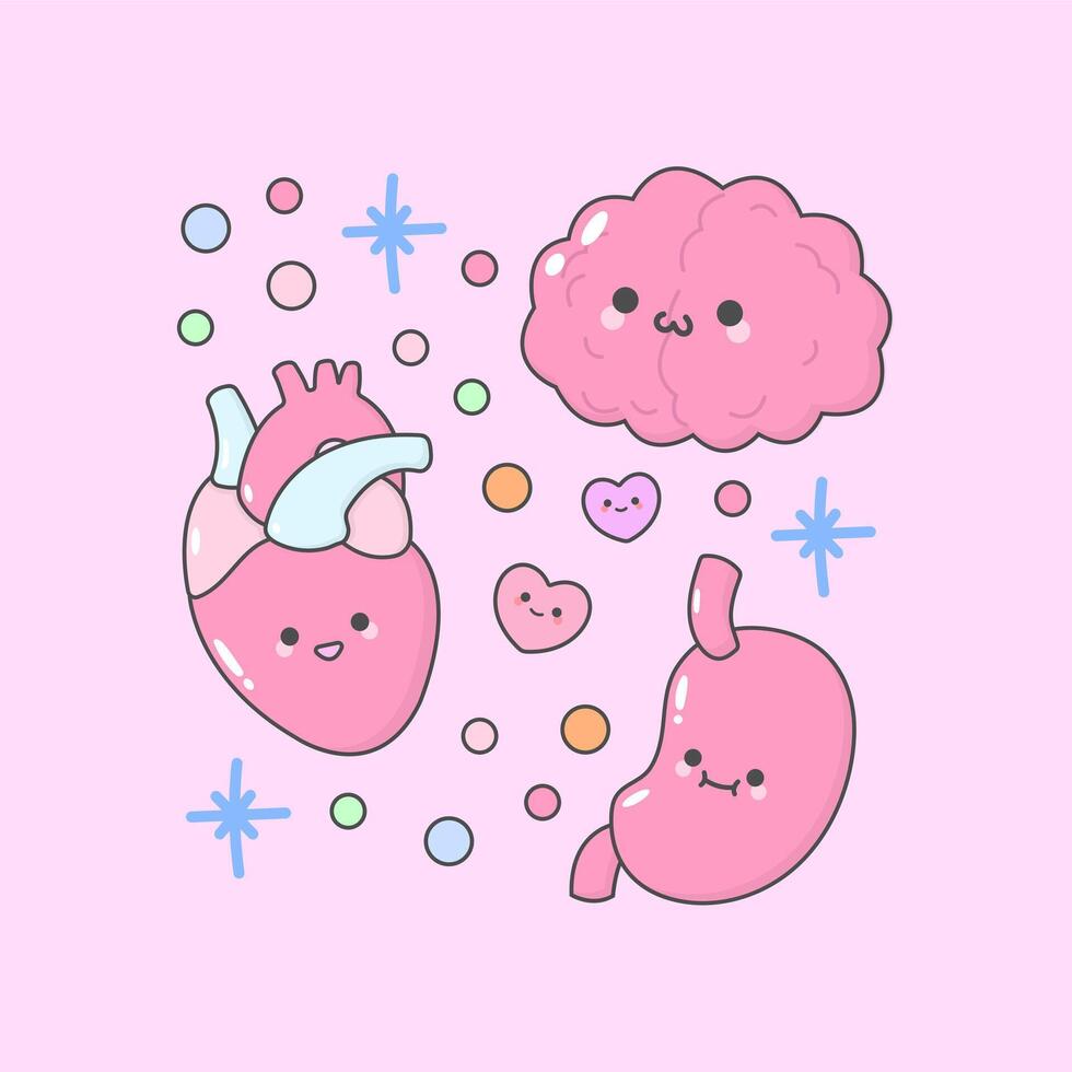 organs human body with cute facial expressions and pastel colour vector