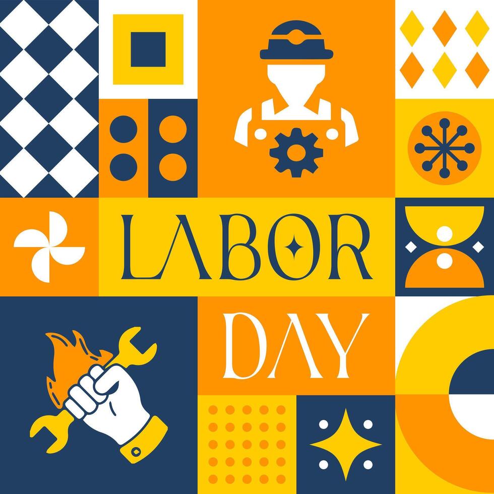 international labor day seamless pattern in scandinavian style postcard with Retro clean concept design vector