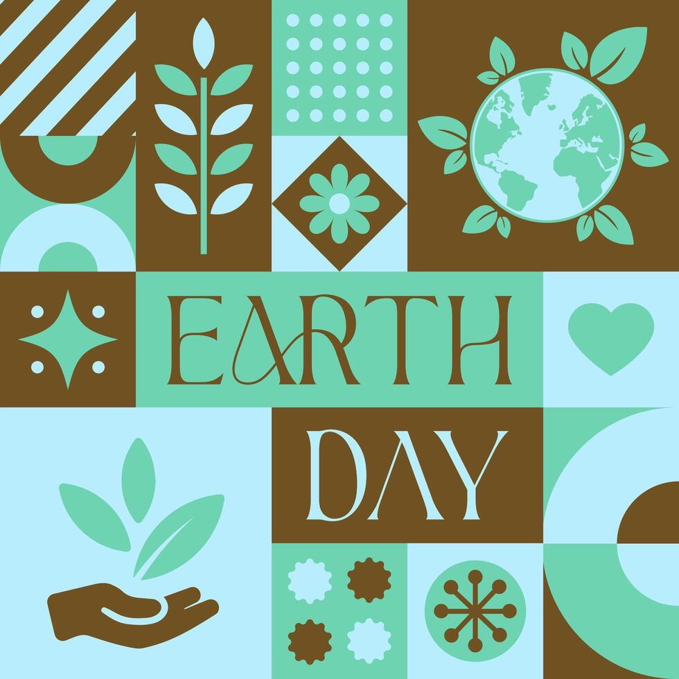 happy earth day seamless pattern in scandinavian style postcard with Retro clean concept design vector