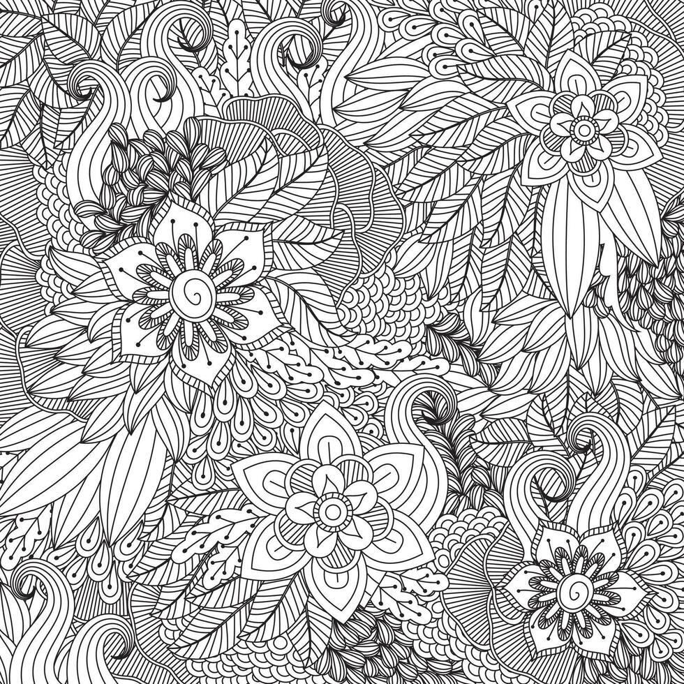 Black and white flower pattern for coloring. Doodle floral drawing. Art therapy coloring page. Relaxing for all ages vector