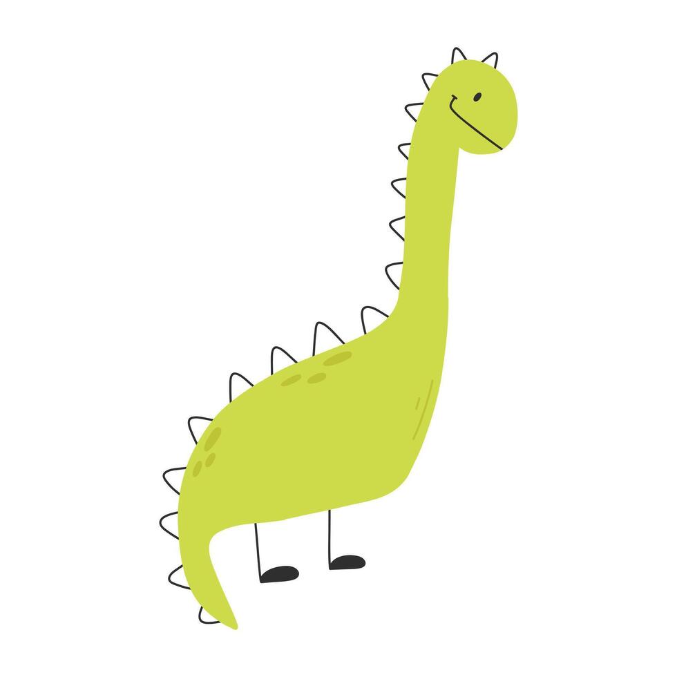 linda dinosaurio en dibujos animados escandinavo estilo. vector ilustración para un niños habitación. mano dibujado dino aislado en blanco antecedentes. dino personaje.