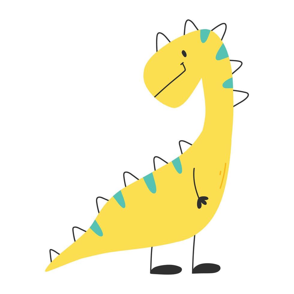 linda dinosaurio en dibujos animados escandinavo estilo. vector ilustración para un niños habitación. mano dibujado dino aislado en blanco antecedentes. dino personaje.