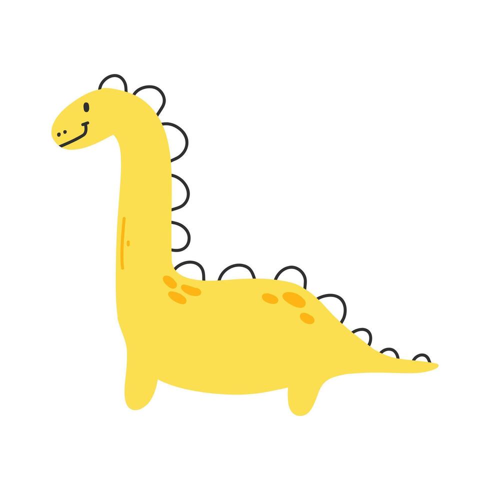 linda dinosaurio en dibujos animados escandinavo estilo. vector ilustración para un niños habitación. mano dibujado dino aislado en blanco antecedentes. dino personaje.