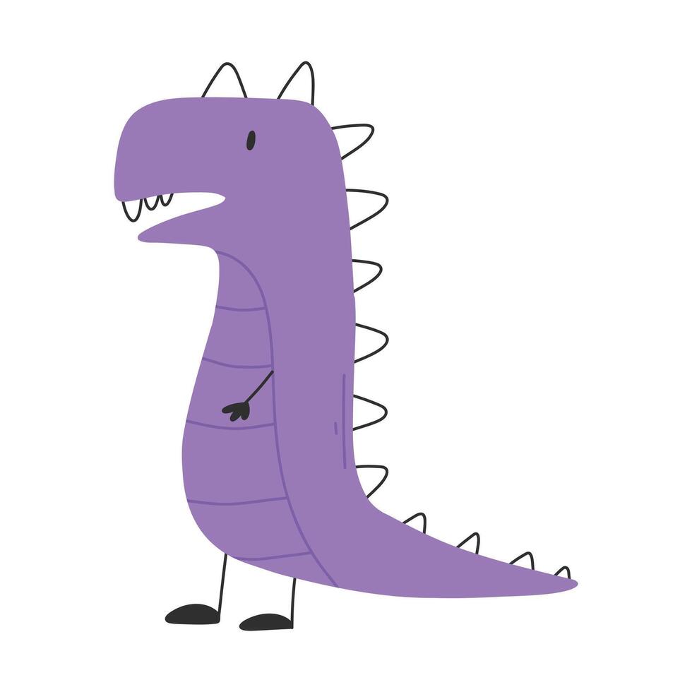 linda dinosaurio en dibujos animados escandinavo estilo. vector ilustración para un niños habitación. mano dibujado dino aislado en blanco antecedentes. dino personaje.