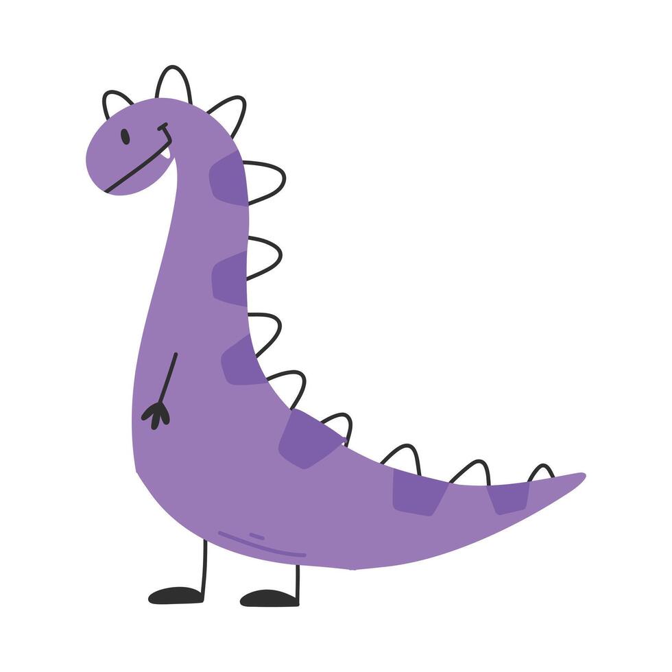 linda dinosaurio en dibujos animados escandinavo estilo. vector ilustración para un niños habitación. mano dibujado dino aislado en blanco antecedentes. dino personaje.