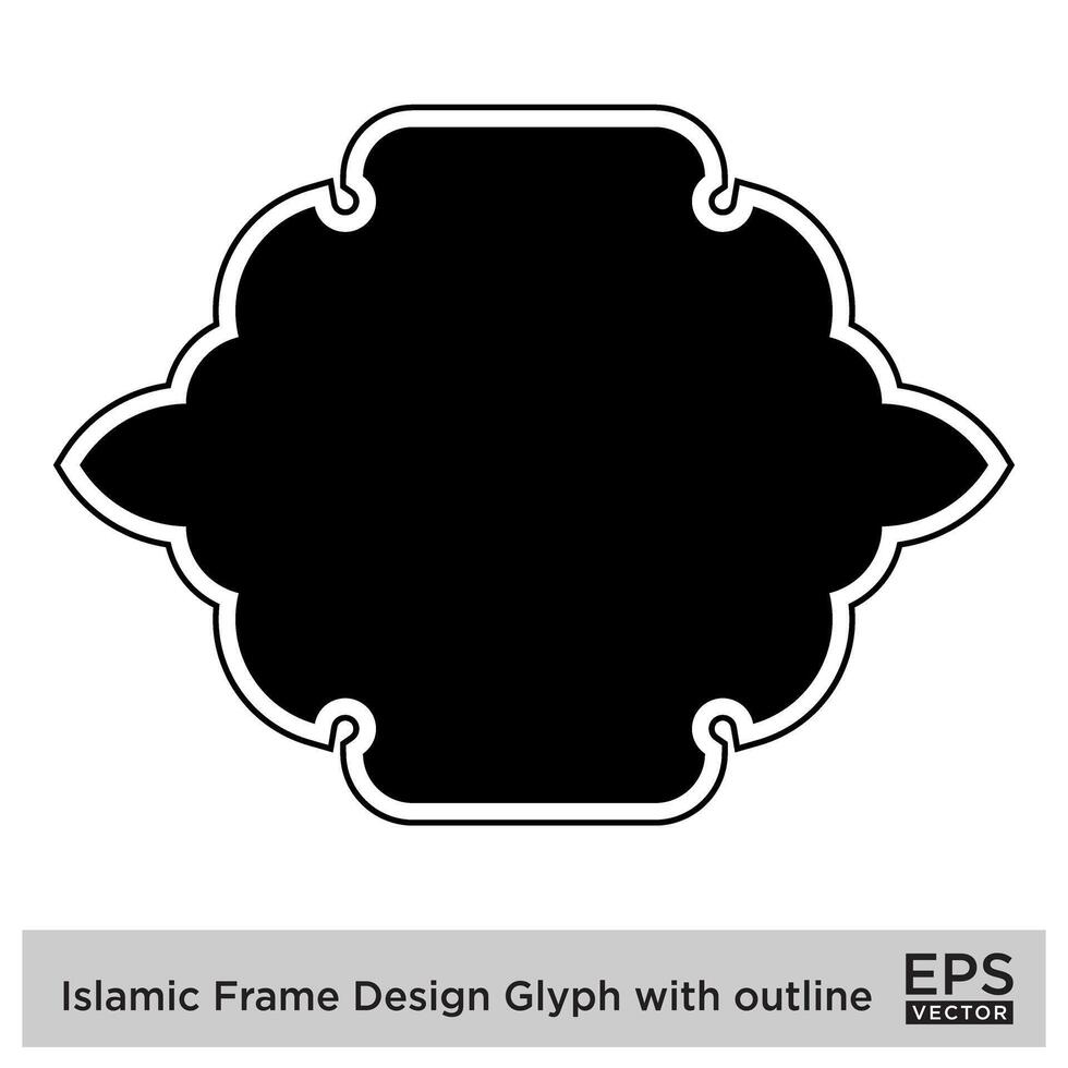 Islamic Frame Design Glyph with outline Black Filled silhouettes Design pictogram symbol visual illustration vector